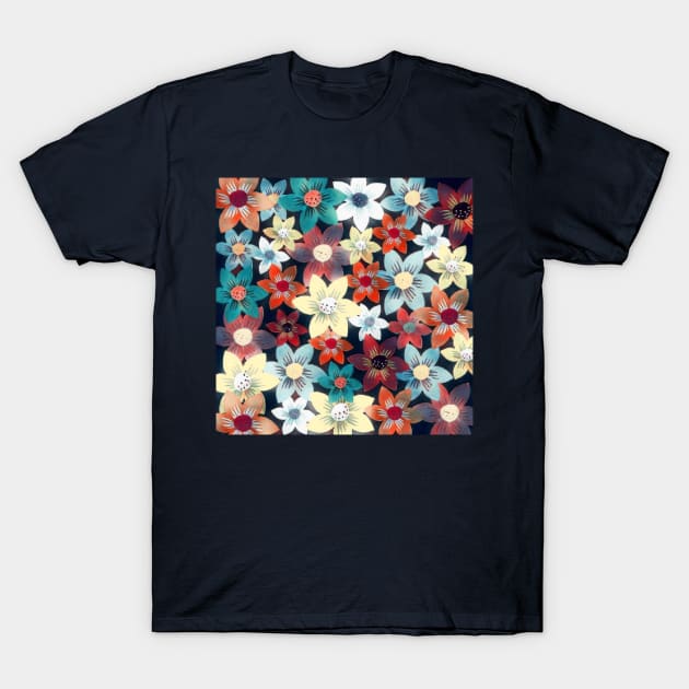 Colorful Floral Scarlet Pimpernel Garden Pattern T-Shirt by DMRStudio